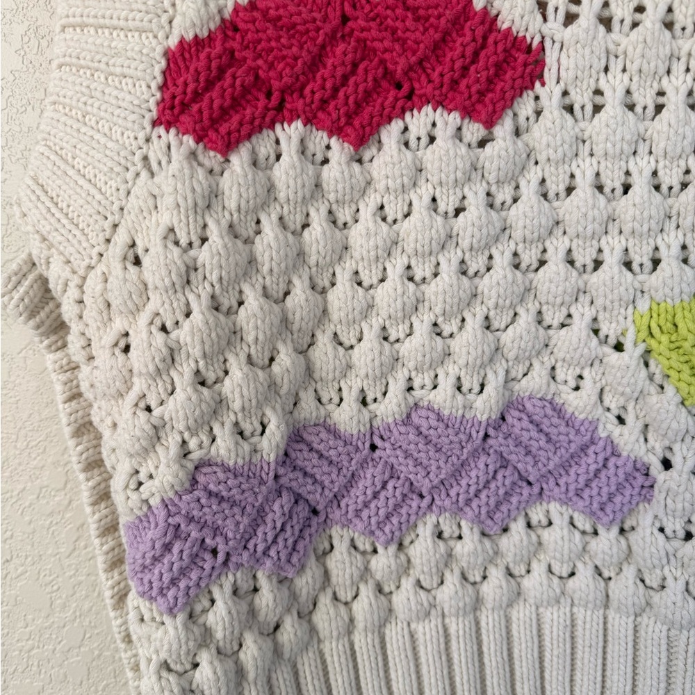 Zara Womens Multicolor Chunky Knit V-Neck Sleeveless Sweater Vest Size Large - Picture 13 of 14